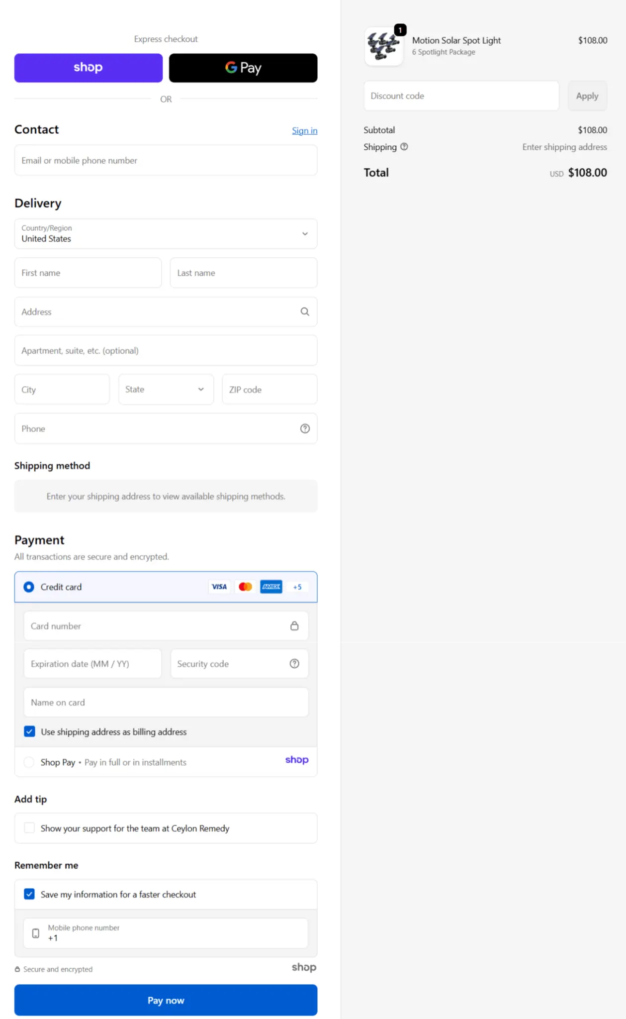 Bionic Spotlight secure checkout page